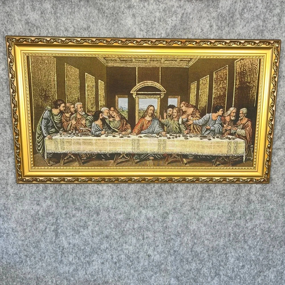 Royal Gallery‎ Las Vegas Last Supper Framed Tapestry Art Gold Ornate Frame 15x27
